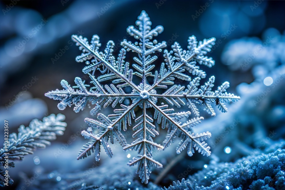 Delicate snowflake close-up cool wallpaper of nature art