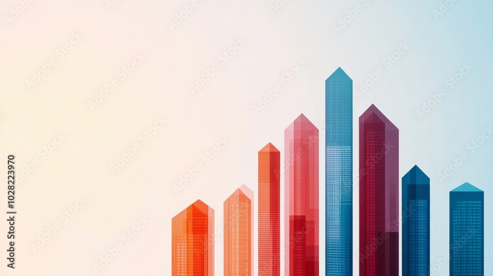 Abstract business graph with colorful rising bars on a light background. Abstract business graph with colorful rising bars on a light background.