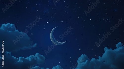 Crescent Moon in a Starry Night