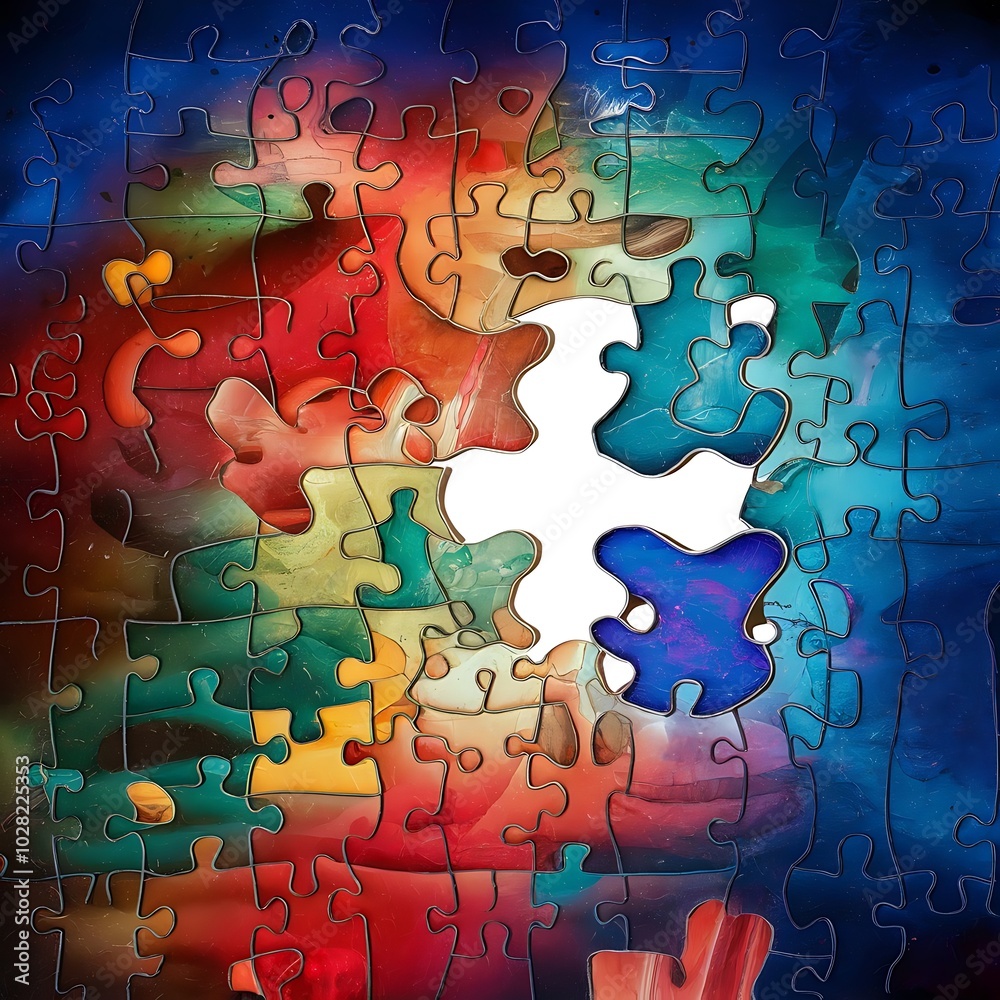 Abstract puzzle background with one piece missing