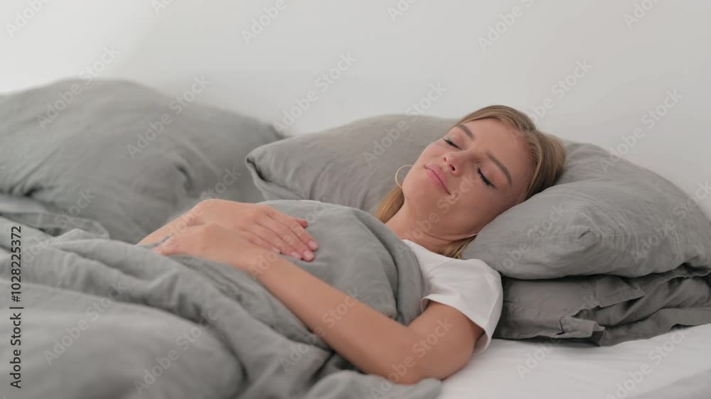 Tired Young Woman Sleeping in Bed Tired Young Woman Sleeping in Bed