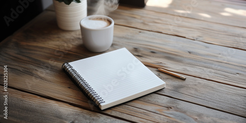 Notebook and cup of coffee. Plan your day