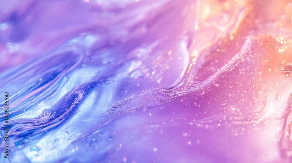Abstract Swirling Liquid with Purple and Orange Hues and Glittering Particles Abstract Swirling Liquid with Purple and Orange Hues and Glittering Particles