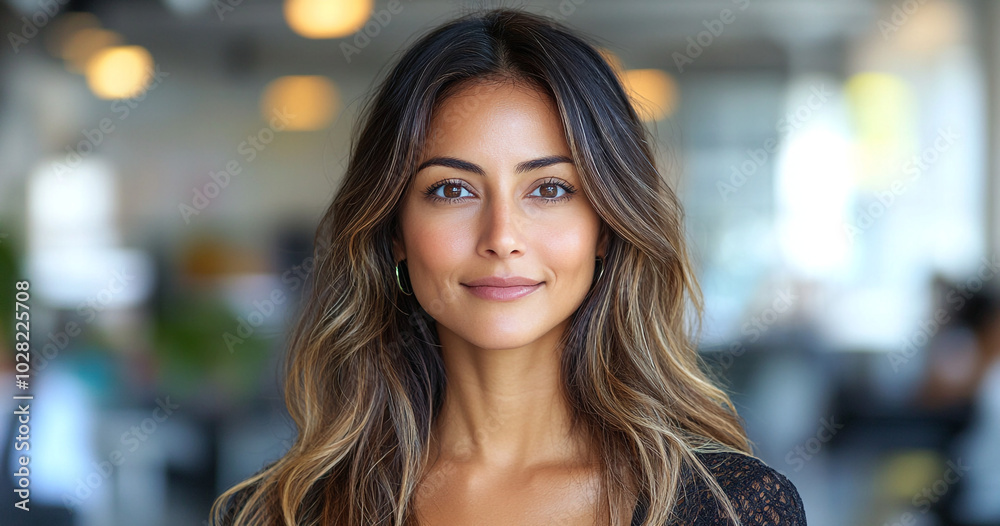 Portrait of a mixed-race woman on the background of an office.with Portrait of a mixed-race woman on the background of an office.with