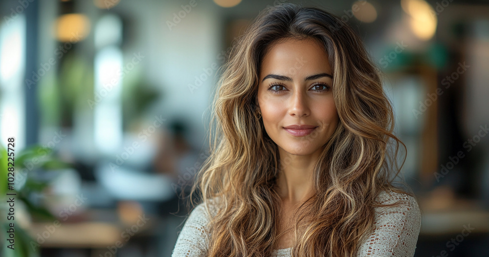 Portrait of a mixed-race woman on the background of an office.with Portrait of a mixed-race woman on the background of an office.with