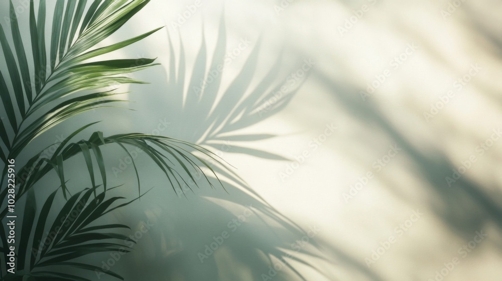 Obraz premium Palm Leaf Casts Shadows on a Light Wall