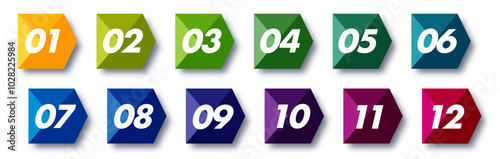 Bullet points numbers from 1 to 12 list markers colorful trendy typography