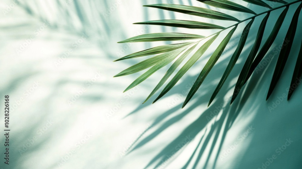 Palm Leaf Casts Shadows on a Light Green Background Palm Leaf Casts Shadows on a Light Green Background