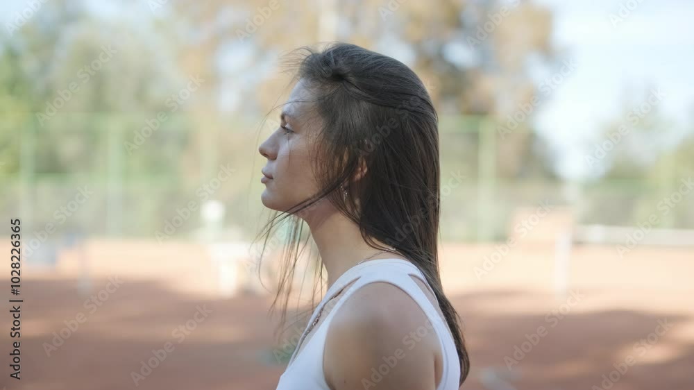 Beautiful Tennis Girl Practicing Serve on Outdoor Court Beautiful Tennis Girl Practicing Serve on Outdoor Court