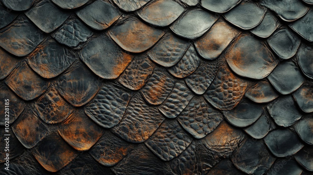 Close-up of Dark Leather with Scaled Pattern Close-up of Dark Leather with Scaled Pattern