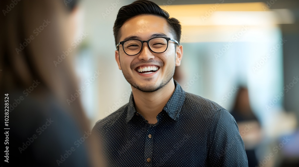 an employee laughing during a lighthearted conversation with a coworker an employee laughing during a lighthearted conversation with a coworker