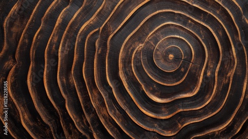 Close-up View of Tree Trunk Rings with Circular Grain Pattern