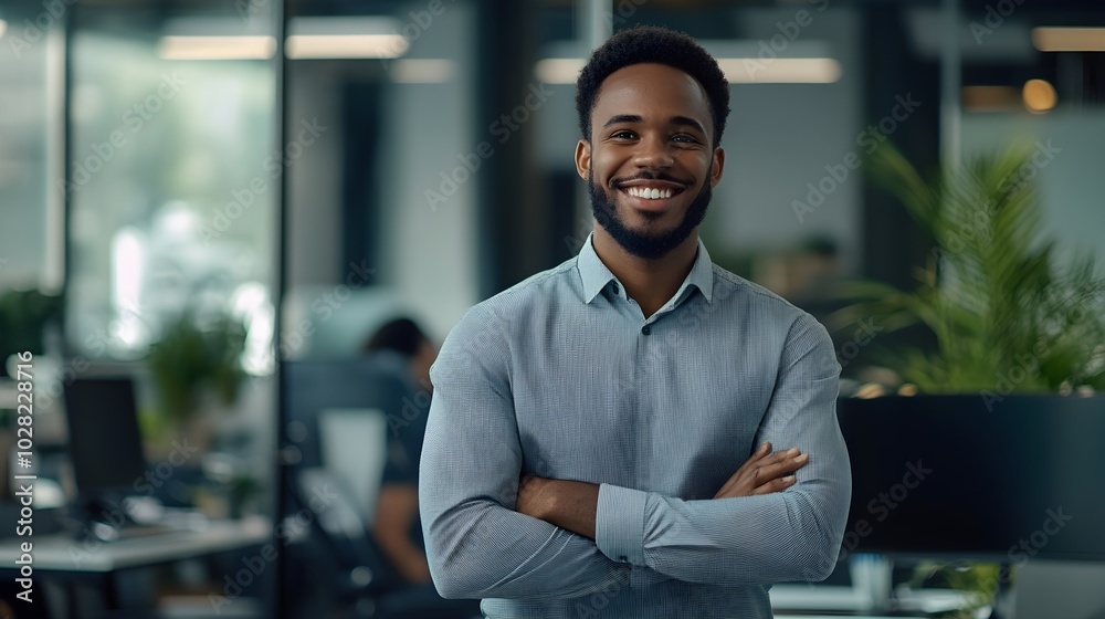 Fototapeta premium an employee looking proud after achieving a work milestone 