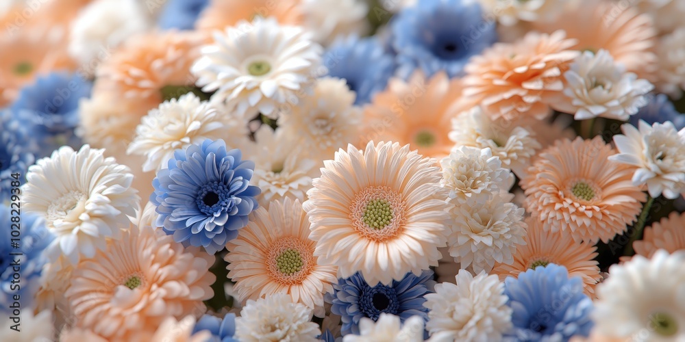 Pastel Flower Bouquet Soft Blue Peach White Gerbera Daisies Close Up Pastel Flower Bouquet Soft Blue Peach White Gerbera Daisies Close Up