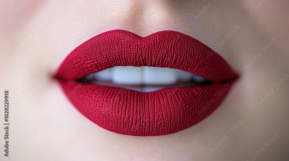 Close up of Red Lips with Matte Lipstick   Beauty  Makeup  Cosmetics  Glamour