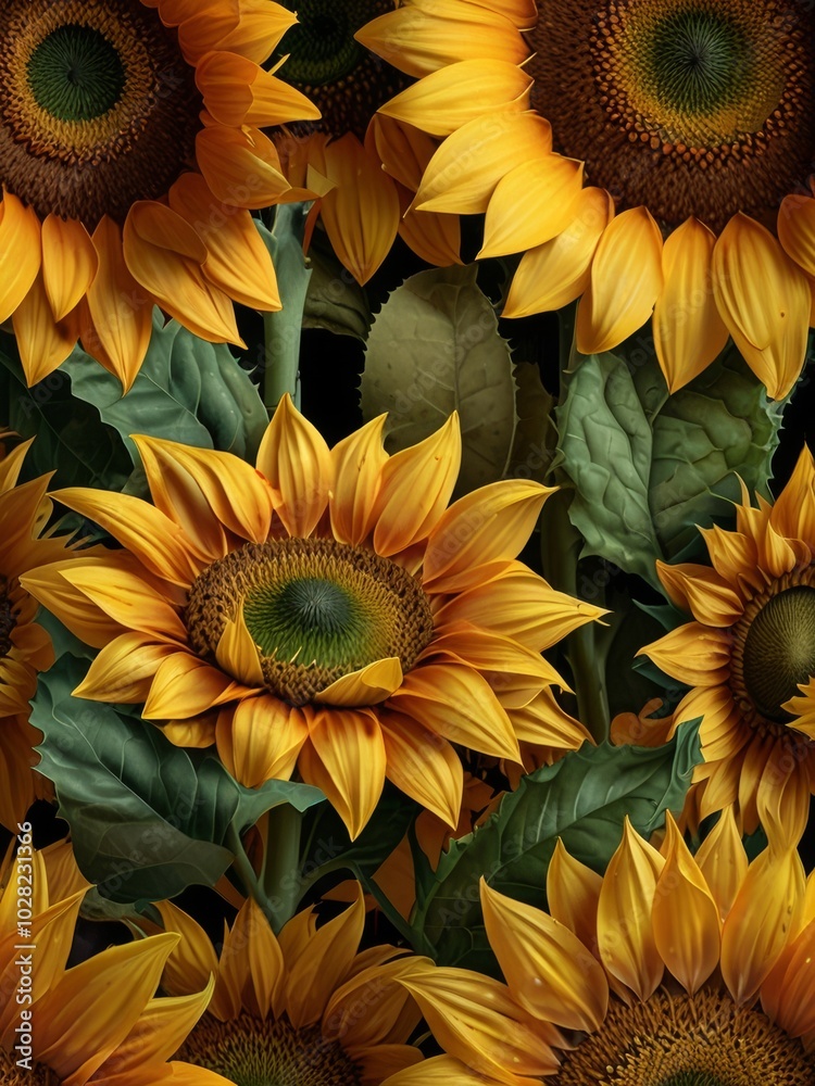 A Bouquet of Sunflowers Blooming in a Lush Garden A Bouquet of Sunflowers Blooming in a Lush Garden