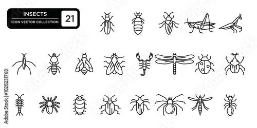 Insect icons collection, editable and resizable vector icon templates.