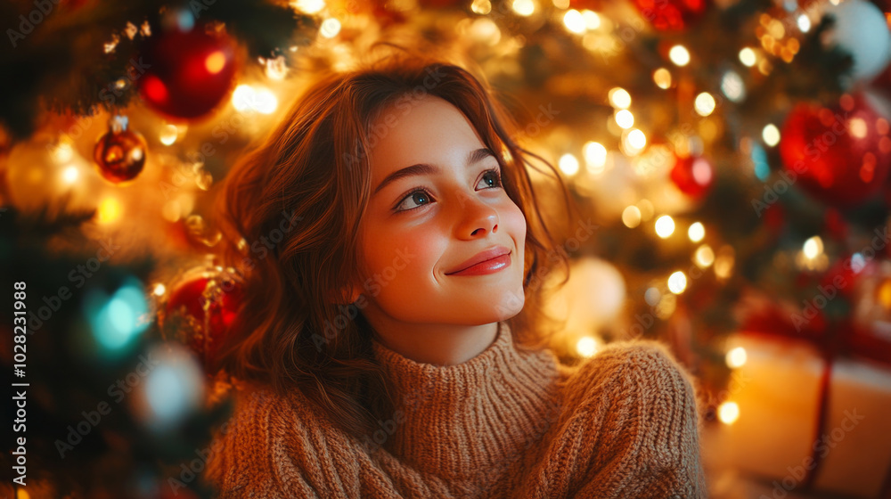 Cheerful Young Girl in Cozy Knitted Sweater Cheerful Young Girl in Cozy Knitted Sweater