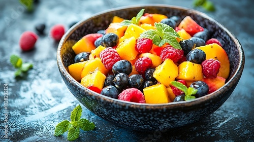 Bowl of fresh exotic fruit salad Healthy breakfast : Generative AI