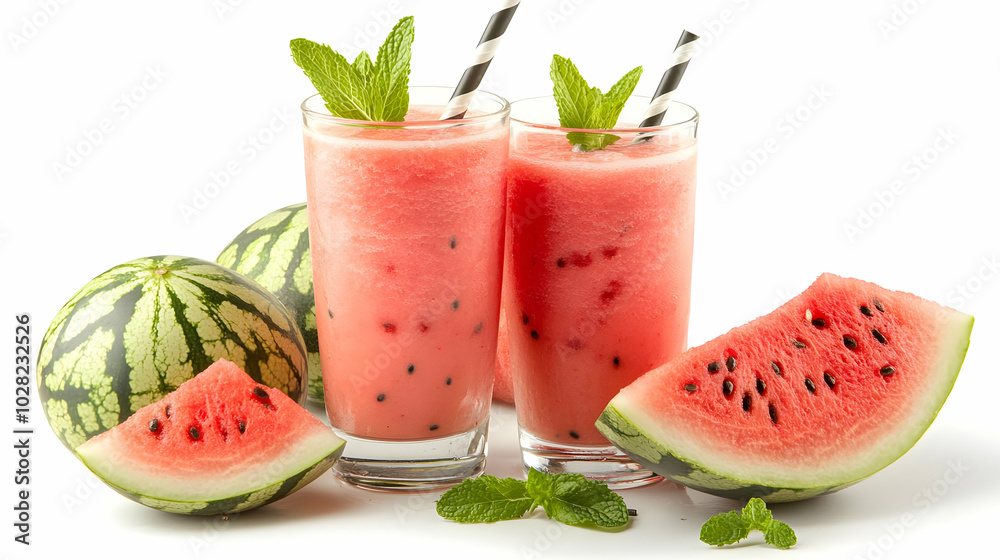 Watermelon smoothie with fresh watermelon slices. Watermelon smoothie with fresh watermelon slices.