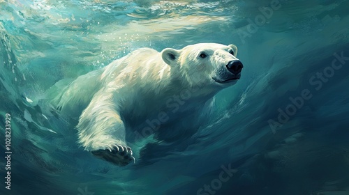 Polar Bear Swimming in Turquoise Waters