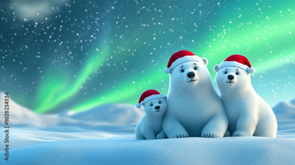 Polar bears under the emerald glow of the aurora captivating arctic spectacle Polar bears under the emerald glow of the aurora captivating arctic spectacle