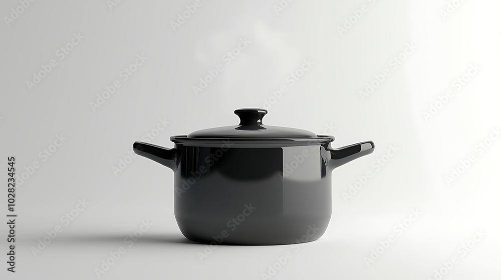Black Enamel Pot with Lid on White Background Kitchenware Cooking Food Preparation Black Enamel Pot with Lid on White Background Kitchenware Cooking Food Preparation