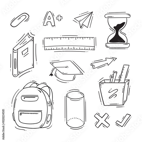 hand drawn school supplies icon, school and education icon in doodle style