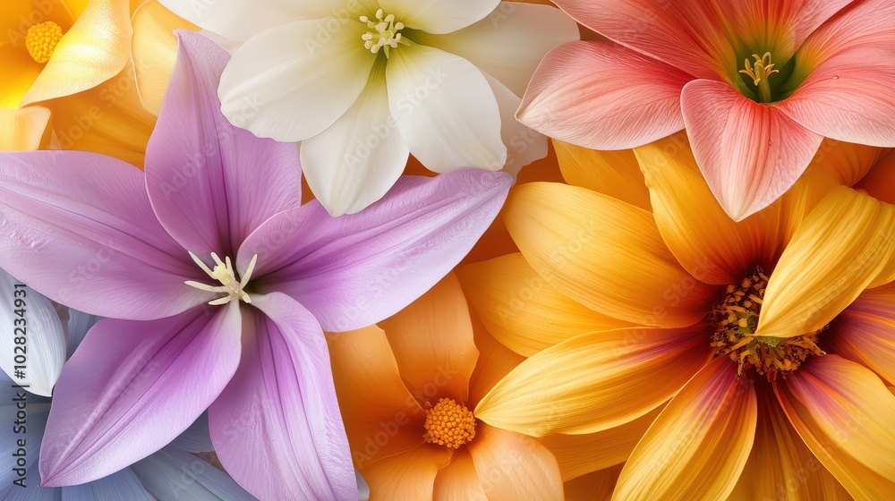 A bouquet of mixed flowers in a variety of bright colors, their petals arranged in a stunning, bold floral composition. A bouquet of mixed flowers in a variety of bright colors, their petals arranged in a stunning, bold floral composition.