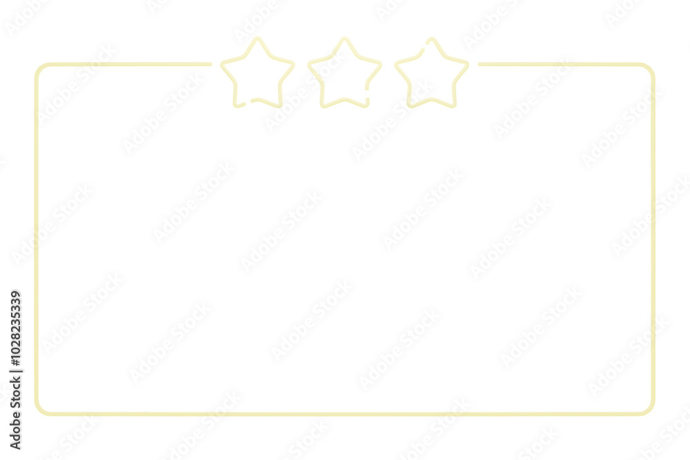 Three neon stars above a rectangular outline on white background. 3D Rendering Three neon stars above a rectangular outline on white background. 3D Rendering