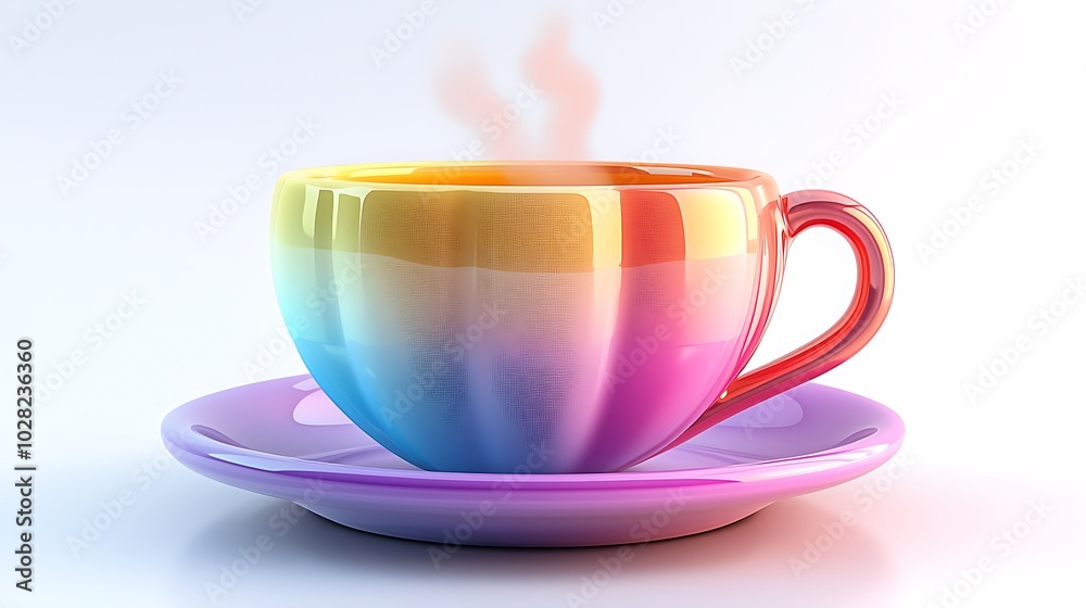 Colorful Teacup and Saucer with Steam Rainbow Gradient Ceramic Mug Colorful Teacup and Saucer with Steam Rainbow Gradient Ceramic Mug