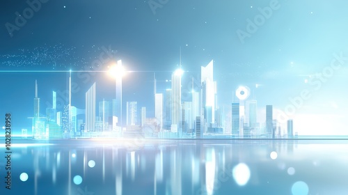 A light blue background featuring futuristic cityscape silhouettes, ideal for urban-themed projects or science fiction artwork.