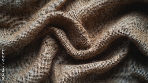 Close-Up of Wrinkled Brown Burlap Fabric Texture photo