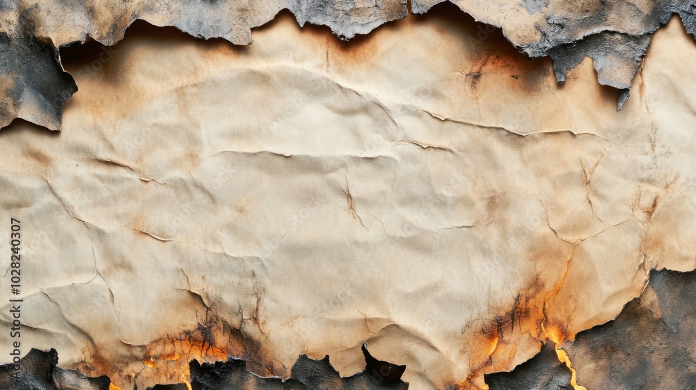 Fototapeta premium Burned Edges of a Wrinkled, Off-White Paper