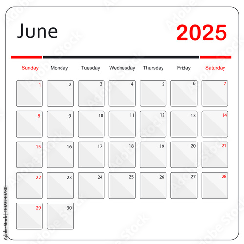 June 2025 Calendar. monthly calendar template
