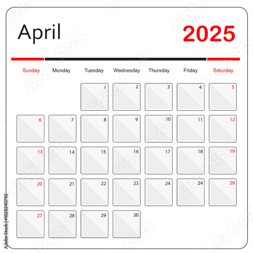April 2025 Calendar. monthly calendar template