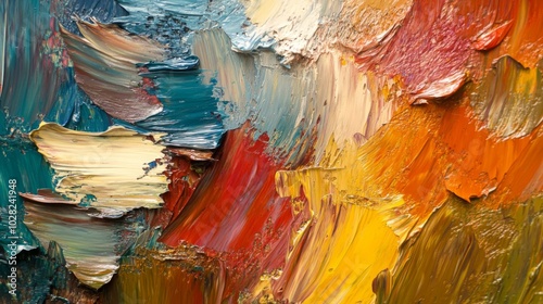 Wallpaper Mural Abstract Oil Painting with Swirling Blue, Red, and Yellow Hues Torontodigital.ca
