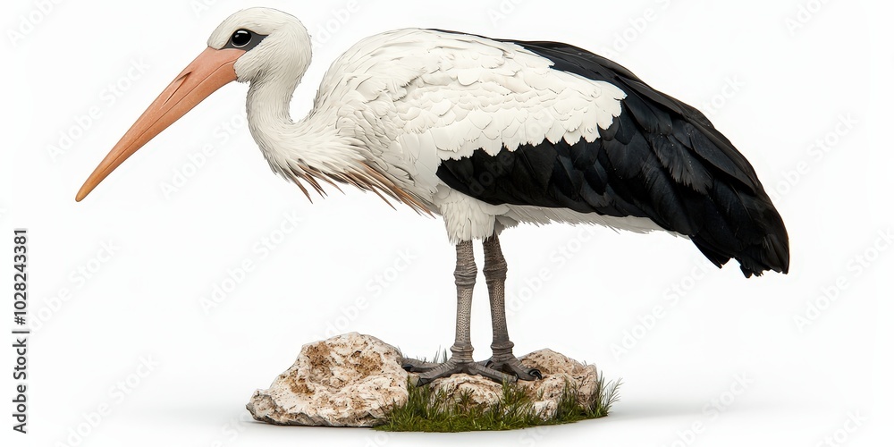 Fototapeta premium White Stork Bird Standing on Rocks Wildlife Photography