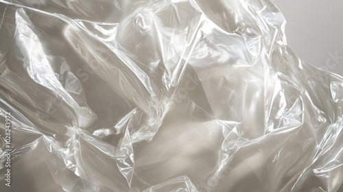 Crumpled Transparent Plastic Sheet Reflecting Light