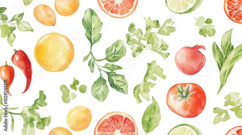 Watercolor Illustration of Fresh Produce on a White Background