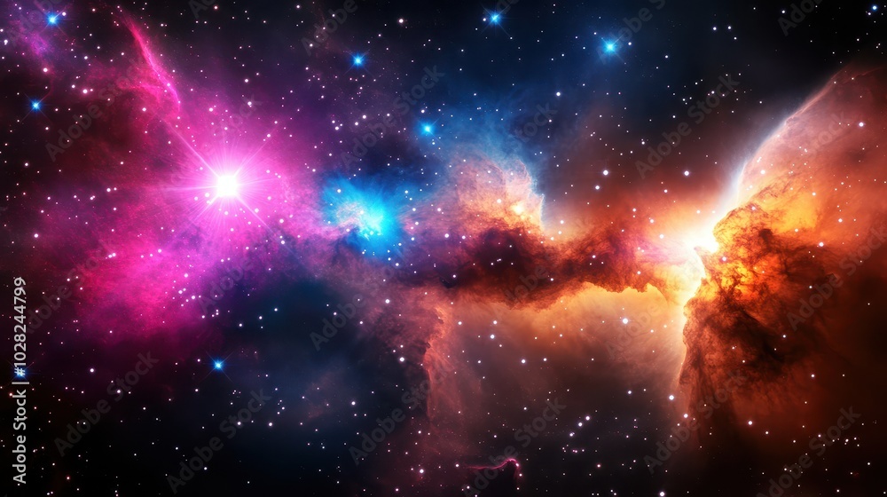 Fototapeta premium Beautiful galaxy night sky background featuring bright stars and soft nebula clouds in deep space.