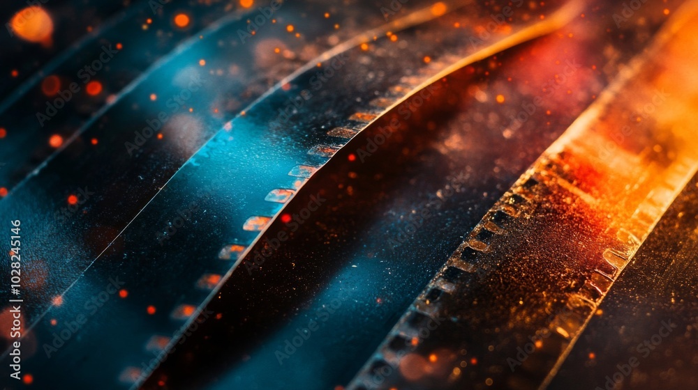 Obraz premium Close-up of Dusty and Glowing Film Strips
