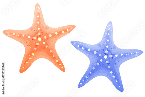 Set of starfish. Beautiful colorful animals for marine design. Vector watercolor illustration