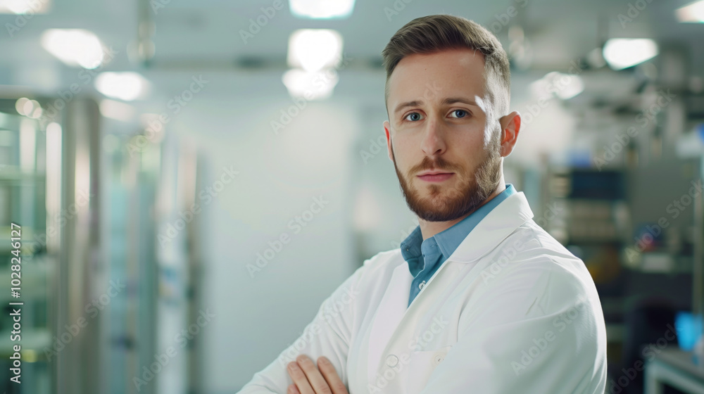 Fototapeta premium Confident Scientist in a Laboratory ? Male Researcher in White Lab Coat Conducting Experiments