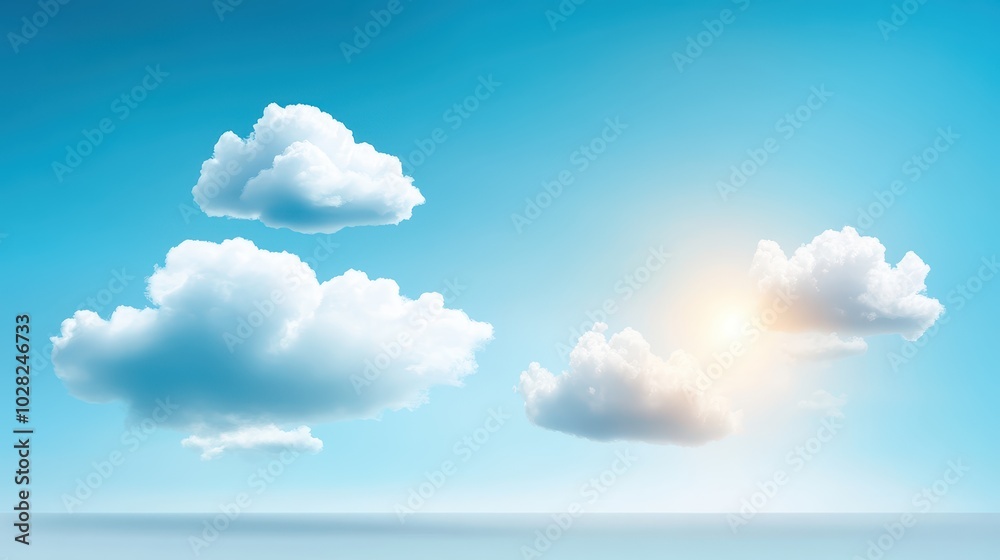 Obraz premium Dreamy light blue sky with white clouds gently floating, creating a peaceful, serene backdrop for nature-inspired designs.