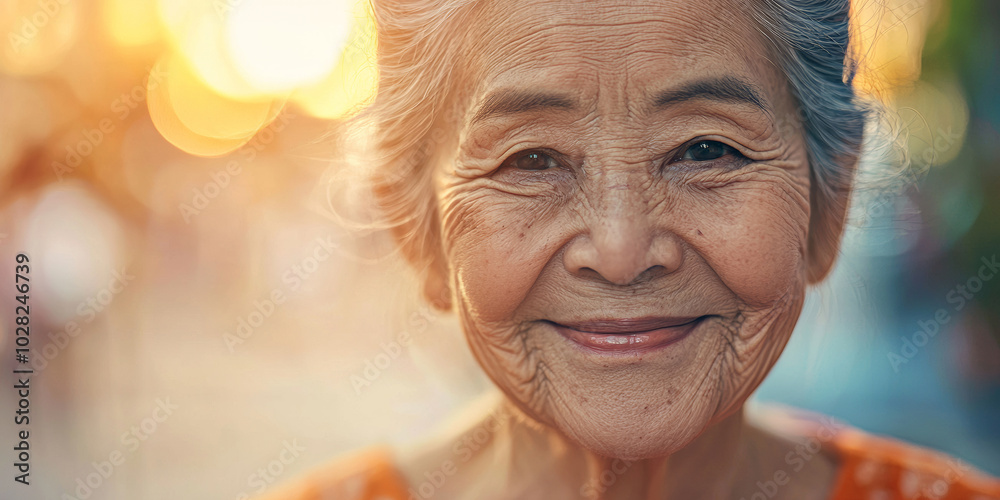 An elderly Asian woman with deep wrinkles, generative AI An elderly Asian woman with deep wrinkles, generative AI