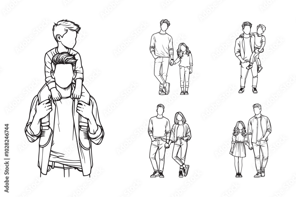 Happy child and father illustrated in a minimalist style