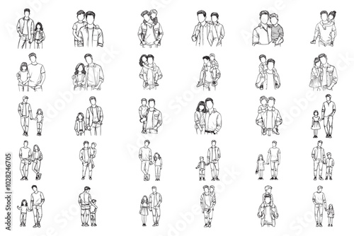 Bundle Line Art Happy Love Child celebrating the joy of a child Illustration Hand Drawn Clipart