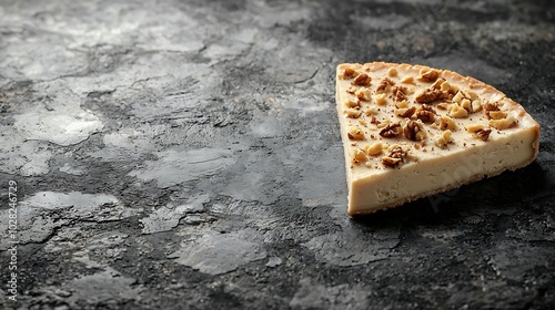 Hard cheese Manchego with nuts on grey stone background Close up : Generative AI photo