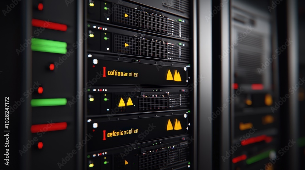 Server Rack Warning Lights Data Center Technology Concept Server Rack Warning Lights Data Center Technology Concept